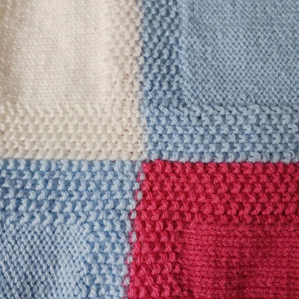 Hand Knitted Afghan Throw Blanket 34'' X 33''